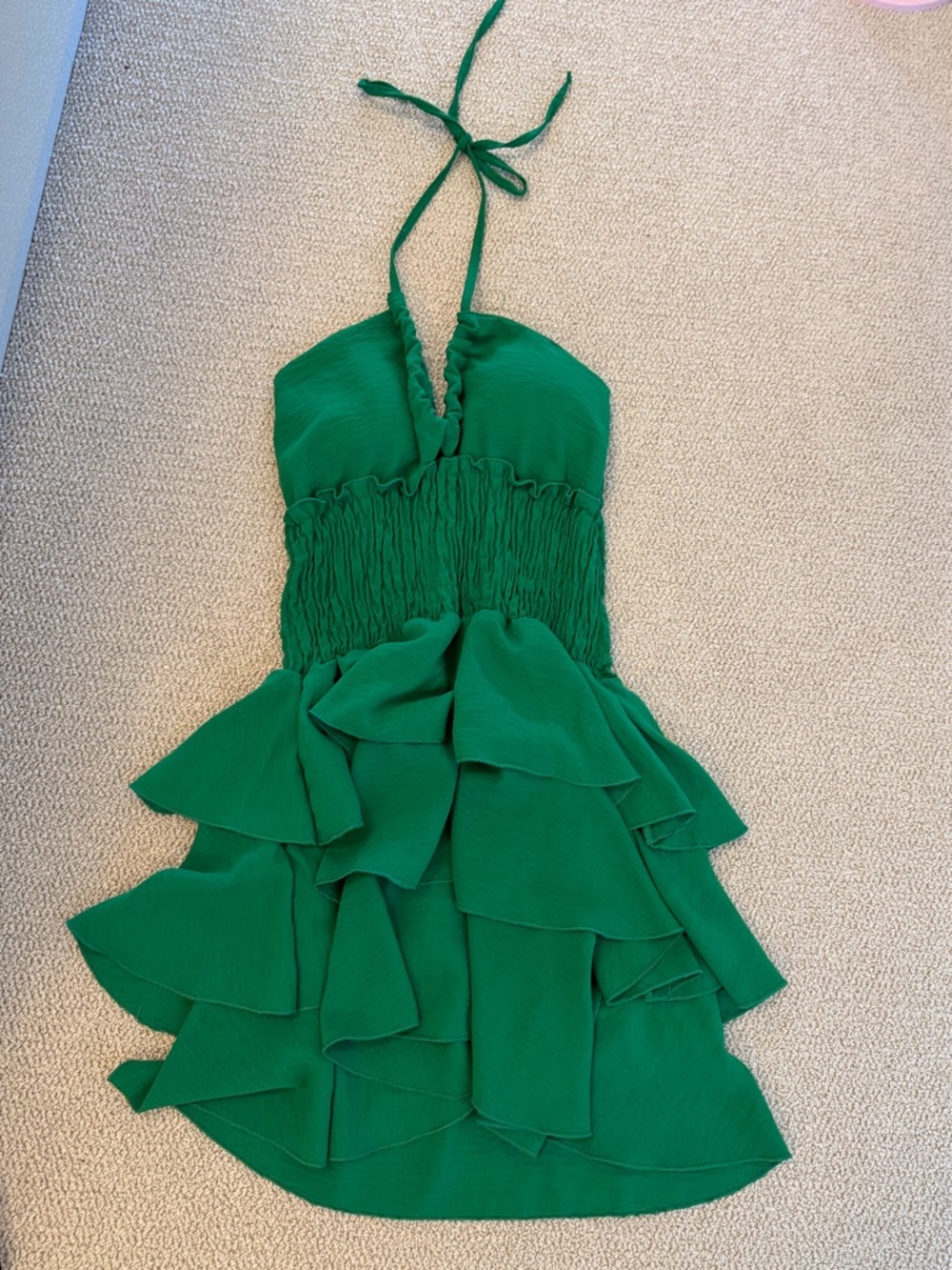 Green Ruffled Halter Mini Dress - Picture 2 of 2